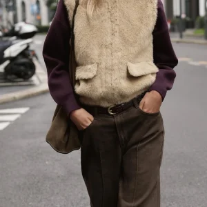 Stile europeo e americano autunno e inverno nuova moda abbigliamento da donna tasca con patta girocollo senza maniche in pelliccia sintetica con cerniera ves 1