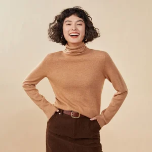 Pullover da donna autunno/inverno 100% maglione di cashmere maglione casual lavorato a maglia collo alto top larghi colletto in pile di base camicetta 1