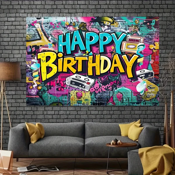 Graffiti - Style - Fondale energetico di buon compleanno, arazzi, decorazioni per feste, regali per feste di carnevale di compleanno 5