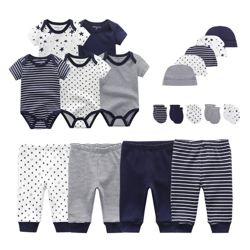 8/19/20PCS Cotone Neonato Vestiti Della Ragazza Del Fumetto Tute + Pantaloni + Cappelli + Guanti Set Stampa Del Bambino Del Ragazzo Vestiti di Colore Solido Bebes 5