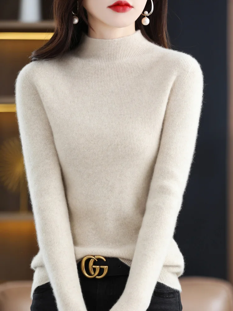 maglione da donna 100% lana merino collo a lupetto pullover in cashmere manica lunga ropa mujer qualità di base primavera autunno abbigliamento top 2