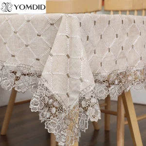 YOMDID Tovaglia in cotone con fiori in pizzo ricamato per la casa, decorazione della stanza nuziale, tovaglia scozzese, decorazione natalizia 1