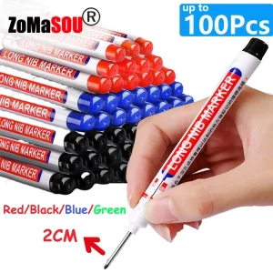 1-100 pezzi 2 cm pennarelli a testa lunga impermeabili pennarello per fori profondi per falegname in metallo inchiostro rosso/nero/blu/verde strumenti per la lavorazione del legno 1