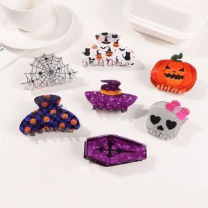 1/7 pezzi di ragno scheletro di zucca a tema Halloween, fermaglio per capelli carino e divertente, fermaglio per squalo, accessorio per capelli da donna 1