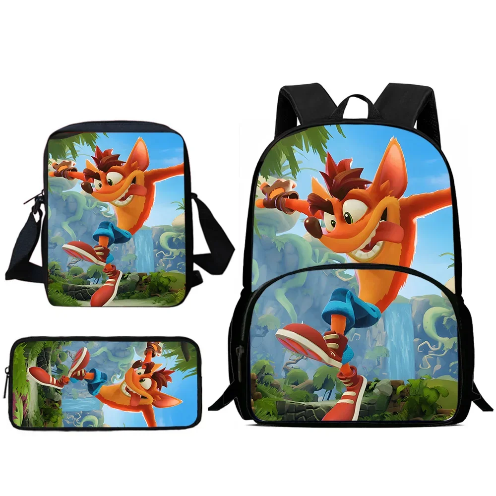 Zaini per bambini Cartoon Crashs Bandicoots Borsa a tracolla Astuccio per matite Borse da scuola per alunni di grande capacità per ragazzi e ragazze Miglior regalo 2