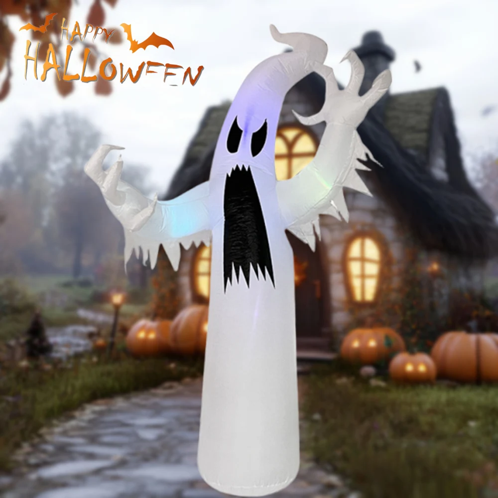 8FT/12FT Gonfiabili di Halloween Fantasma bianco colorato Luci a LED integrate Giardino esterno Interno del prato Decorazione Puntelli Modello 2