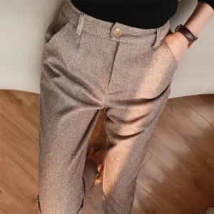 2025 Autunno Inverno Posto di lavoro Pantaloni da abito casual a vita alta Pantaloni da donna da ufficio Pantaloni di lana Pantaloni a matita Harem da donna 1