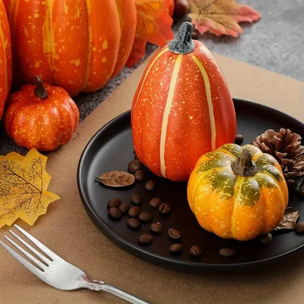 7 pezzi di zucca autunno decorazione esterna schiuma arancione plastica finta zucca artificiale Halloween Harvest Festival Home Table Decor 5