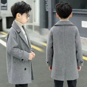 Cappotto da ragazzo in misto lana - Giacca a vento foderata in velluto autunno inverno, capispalla spessi e alla moda per bambini di taglia media 1