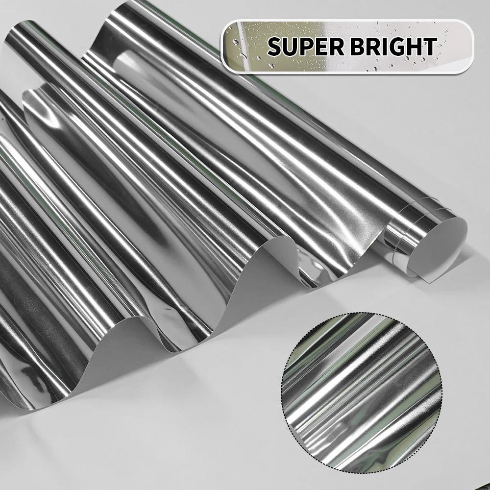 PET estensibile argento cromato pellicola in vinile foglio avvolgente adesivi per avvolgere l'auto accessori per auto tuning per moto pellicola per specchio cromato 4