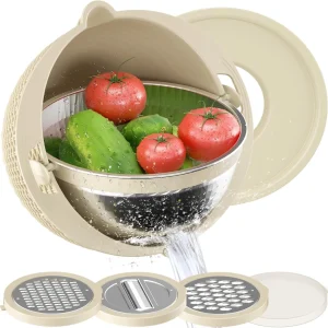 4-1 Colino con ciotola per miscelazione Set per cucina Cibo Pasta e colino per riso Detergente per frutta Lavaggio per verdure Spinner per insalata Appartamento 1