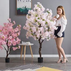 Decorazione della casa albero di ciliegio artificiale Bonsai matrimonio Indoor soggiorno pavimento pianta finta con lavabo decorazione floreale simulata 1