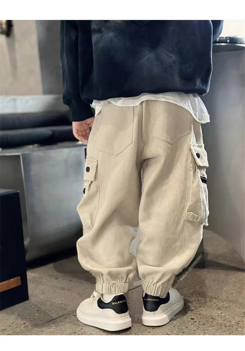Pantaloni cargo casual da ragazzo Primavera Autunno Pantaloni lunghi sportivi per bambini grandi Pantaloni larghi streetwear per adolescenti Pantaloni da jogging alla moda per bambini 4