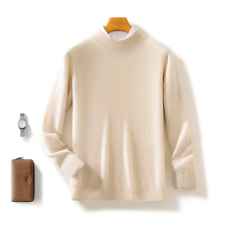 Autunno/Inverno nuovo maglione pullover di lana camicia di cashmere camicia da uomo con fondo lavorato a maglia allentato a maniche lunghe con collo semi-alto 5