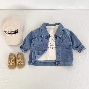 2025 Nuova giacca di jeans autunnale per ragazzi e ragazze, top di jeans casual e alla moda, cardigan con risvolto in denim 1