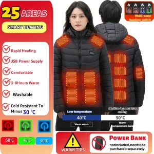 2025 Giacca riscaldante USB elettrica esterna da uomo Inverno caldo 21 aree vestiti riscaldati Ricarica cappotto termico Sci Camping Puffer Parka 1