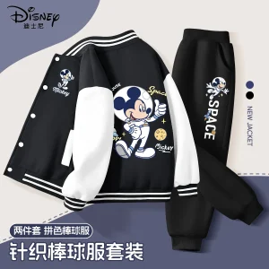 Autunno Baby Boy Disney Mickey Set di vestiti stampati Kid Girl Giacca da baseball Cappotto e pantaloni 2 pezzi Tute per bambini 1