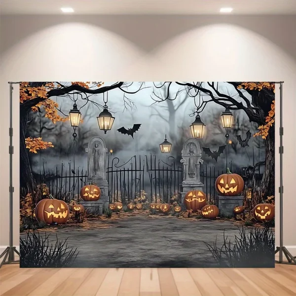 1 banner per feste di Halloween: tomba fantasma e lanterna di zucca, trail della foresta nebbiosa, decorazione di Halloween per interni ed esterni 1