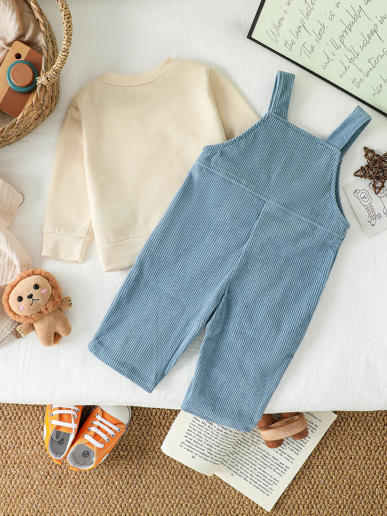 Neonate Ragazzi/Ragazze Outfit Autunno Manica lunga Girocollo T-shirt Ricamo Animali Pantaloni generali Autunno Outfit Set di abbigliamento 1-3Y 2