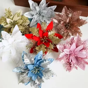 1 ~ 20 pezzi glitter fiori di Natale artificiali Mreey decorazione dell'albero di Natale felice anno nuovo ornamenti di Natale fiori finti natal 1
