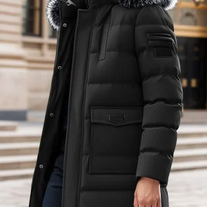 Giacca invernale da uomo in finto antivento Cappotto casual in poliestere con cappuccio staccabile Cerniera frontale Maniche lunghe e tasche Abiti invernali 1