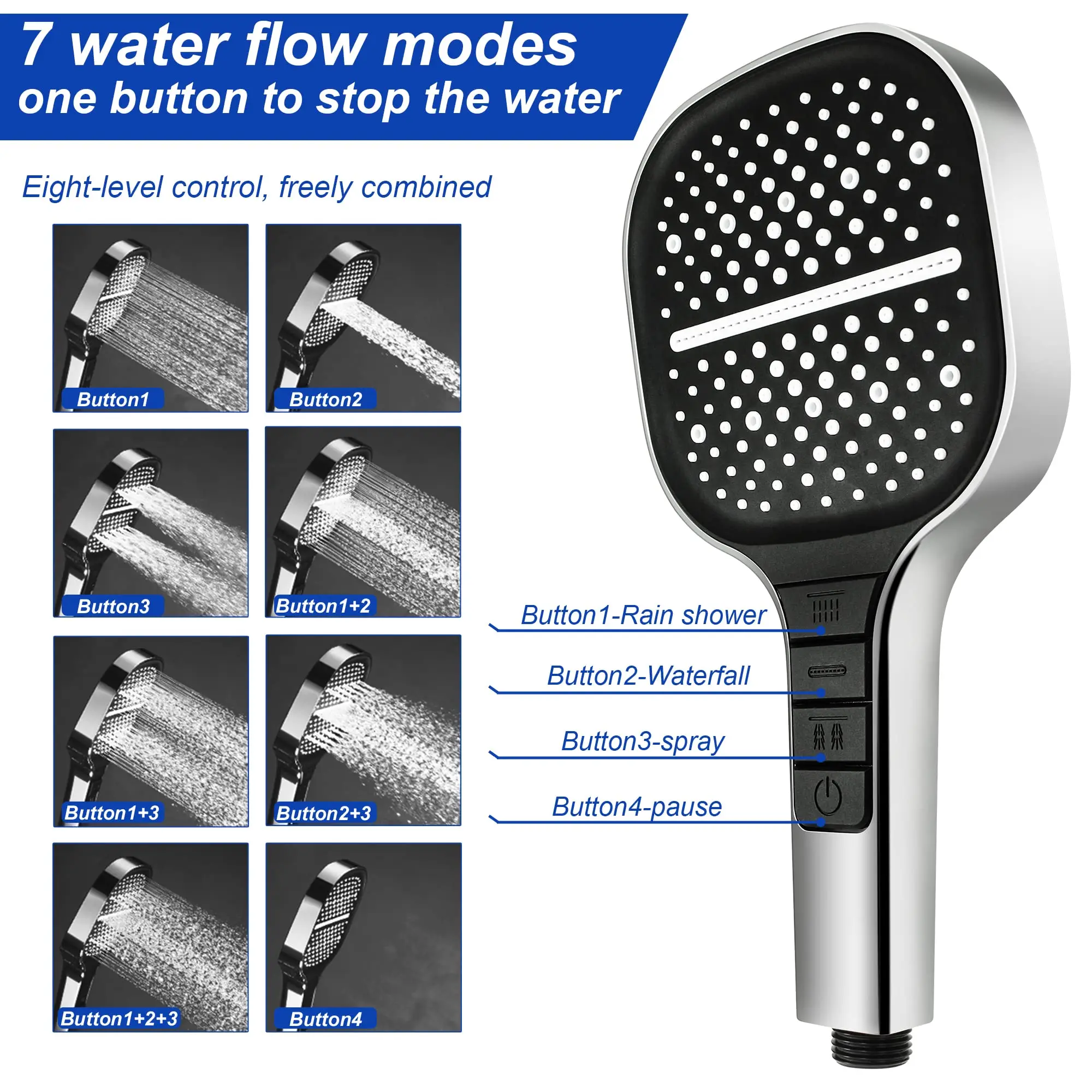 Soffione doccia grande 7 modalità Soffione doccia regolabile Bagno Miscelatore doccia ad alta pressione a risparmio idrico Ugelli Accessori per il bagno 4