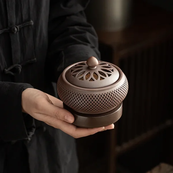 Set di bruciatori di incenso elettronici in legno di sandalo temporizzato con sabbia viola 110V/220V OUD Stufa per luce notturna con olio essenziale per la decorazione domestica 6