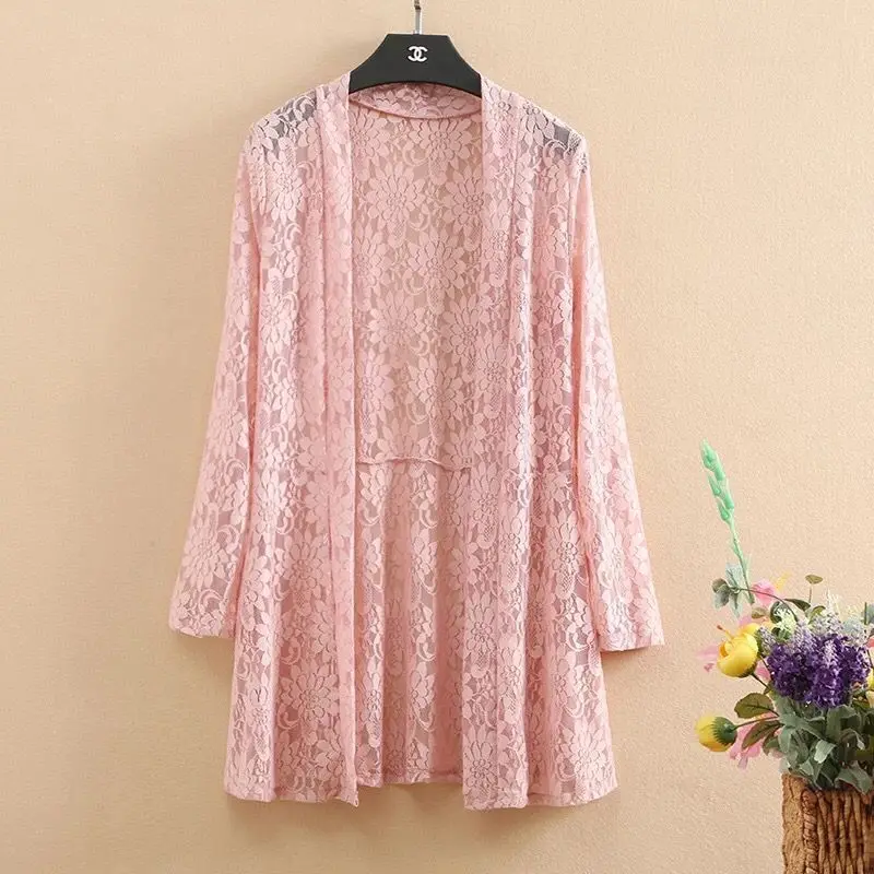 Moda Giacca in pizzo Scialle Donna Nuova estate Protezione solare Abbigliamento Cappotto autunnale da donna di mezza età Capispalla Cardigan sottile 6