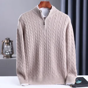 Autunno inverno 100% lana Pullover sottile da uomo con cerniera collo mezzo alto maglione lavorato a maglia in Cashmere spesso Business Casual Top di grandi dimensioni 1