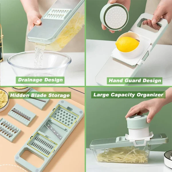 LMETJMA 6 in 1 Affettatrice di Verdure Mandolina Affettatrice di Verdure con 6 Lame Intercambiabili Affettatrice di Verdure Julienne Trituratore JT105 4