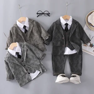 Nuovo Autunno Neonati maschi Vestiti Vestito Per Bambini Cappotto Maglia Camicia Pantaloni 4 Pz/set Abbigliamento Per Bambini Abiti Infantili Bambino Casual Tute 1