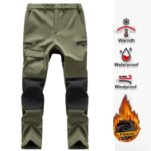 Pantaloni multitasche autunnali e invernali in peluche impermeabili e caldi, pantaloni da lavoro, pantaloni casual, pantaloni da trekking da uomo, indossabili da 110 kg 1