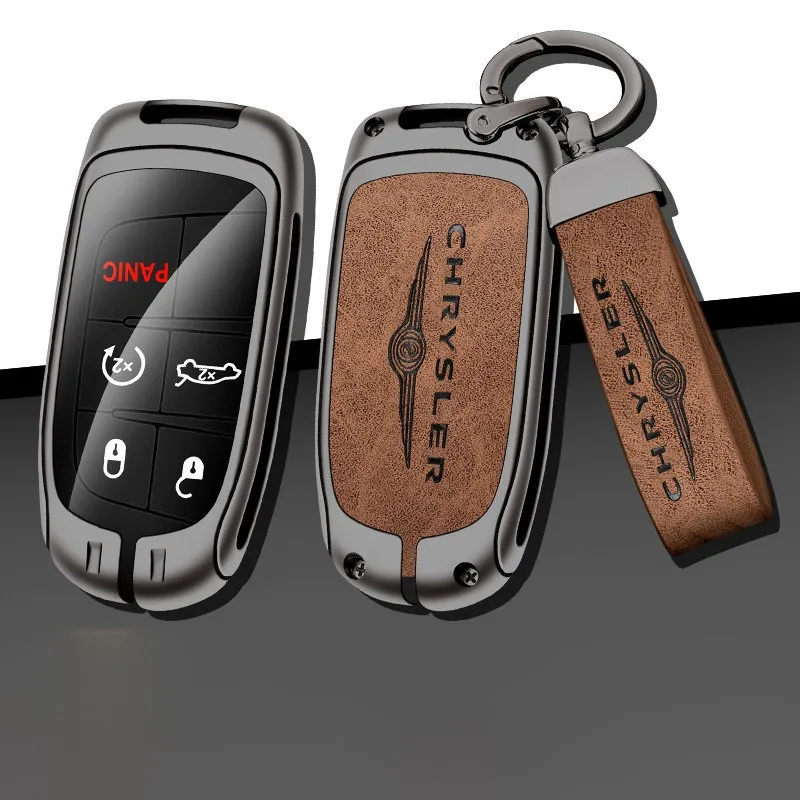 Custodia protettiva per chiave remota intelligente per auto in pelle in lega di zinco Shell per Chrysler 200 300 300C Wrangler Accessori portachiavi automatico 4