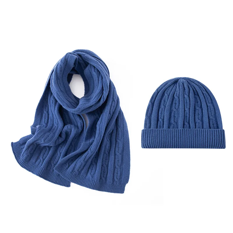 Cappello di lana da donna Sciarpa Set Twist Flower Cap Autunno Inverno 100% lana merino lavorata a maglia unisex vintage sciarpa calda cappello di moda solido 4