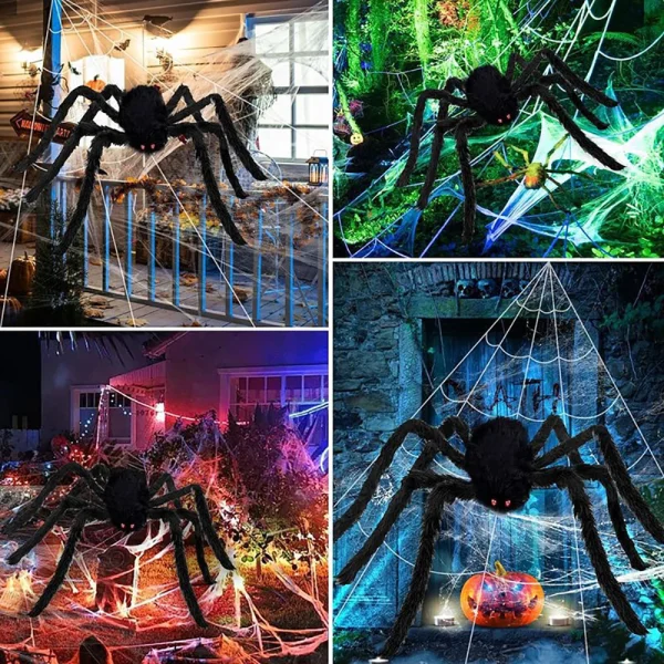 Ragnatela triangolare di Halloween, ragnatela di simulazione di peluche grande da 5 m, oggetti di scena per la decorazione del cortile esterno della casa stregata 4
