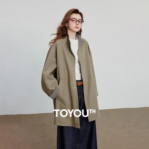 TOYOUTH Giacca a vento da donna 2025 Autunno Nuovo stile fienile Lyocell Cotone Trench medio lungo double-face alla moda 1
