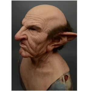 Parrucca per il volto della nonna di Halloween, cappuccio per maschera da uomo anziano, maschera per la testa dell'uomo anziano con orecchie a punta 1
