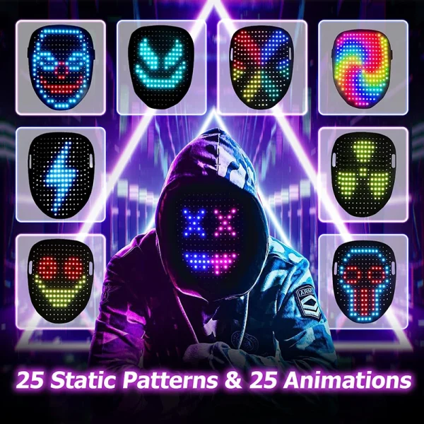 Maschera LED con rilevamento dei gesti Illumina il viso che trasforma la maschera di Halloween a LED per bambini Uomini Donne Costume Cosplay Party 2