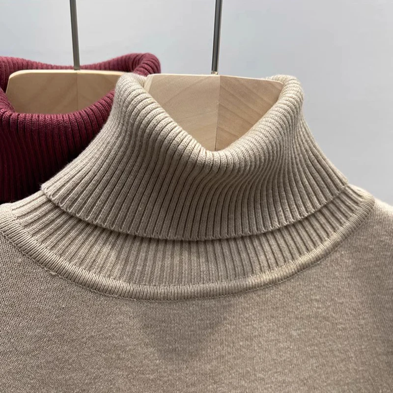 Maglione dolcevita in velluto addensato da donna moda coreana foderato caldo pullover lavorato a maglia suéter top sottile maglia invernale maglione di maglieria 4