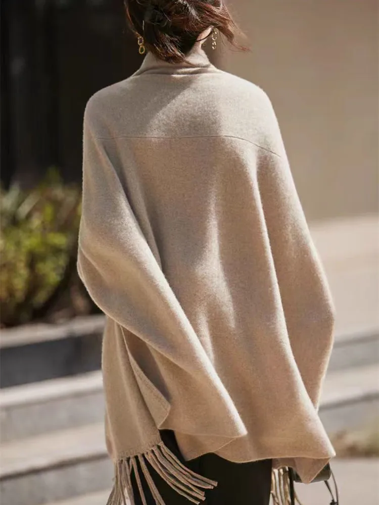 Scialle con nappa da donna alla moda Sciarpa in maglia di pura lana al 100% Stile coreano 2025 Autunno Inverno Cachemire di fascia alta Accessorio caldo ed elegante 2