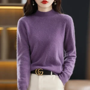 Maglione da donna a maniche lunghe con collo a lupetto caldo inverno pullover lavorato a maglia di base maglieria allentata solida maglione moda coreana casual 2025 1