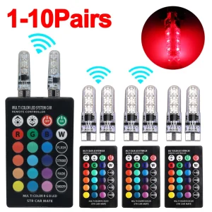 1-10 paia di lampade a LED per auto lampade per larghezza auto T10 tuta RGB con telecomando (senza batteria) luce di parcheggio con larghezza di spazio esterno 1