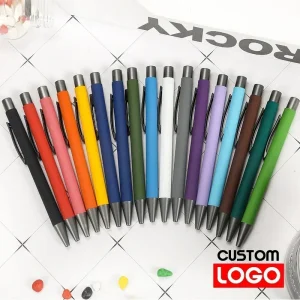 20-200 Penne Penna a sfera in metallo all'ingrosso Penna pubblicitaria Texture in gomma Logo personalizzato Testo Incisione laser Nome personalizzabile Logo 1