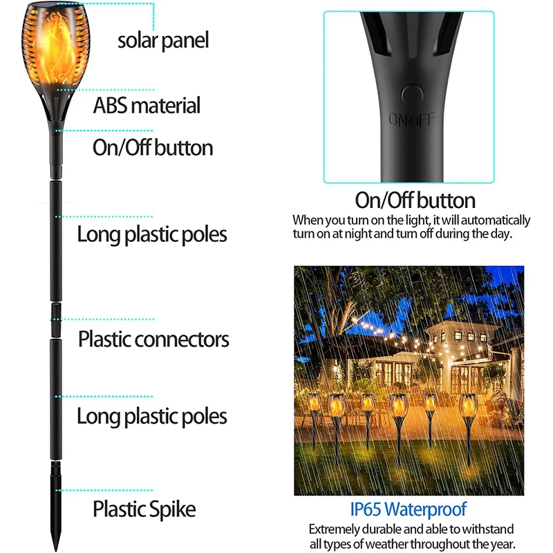 96 LED Solare Impermeabile Fiamme Sfarfallio Torcia Luci Lanterna Solare Esterna Paesaggio Decorazione del Giardino Illuminazione 4