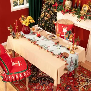 1 piece Christmas tablecloth with gnome tree motif snowflake, home decoration winter festival kitchen, washable reusable 1