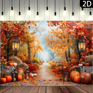 Banner di sfondo per il raccolto autunnale da 1 pezzo - Zucca, foglie d'acero, decorazione lanterna retrò - Ringraziamento, Halloween 1