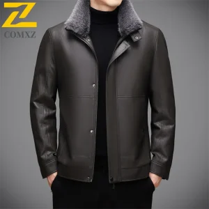Giacca da uomo in pelle invernale 2025 foderata in pile ispessito staccabile finto visone interno caldo cappotto moda capispalla in pelle resistente al freddo 1