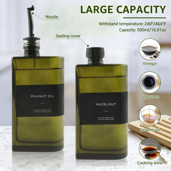 2 pezzi dispenser di olio d'oliva 500 ml bottiglia di olio di vetro bottiglia di condimento bottiglia di aceto contenitore per condimenti gadget da cucina 3