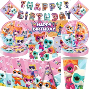 Super Cat Squad Decorazioni di compleanno Stoviglie Topper per cupcake usa e getta Tovaglioli Tazze Piatti Tovaglie Forniture per feste per bambini 1