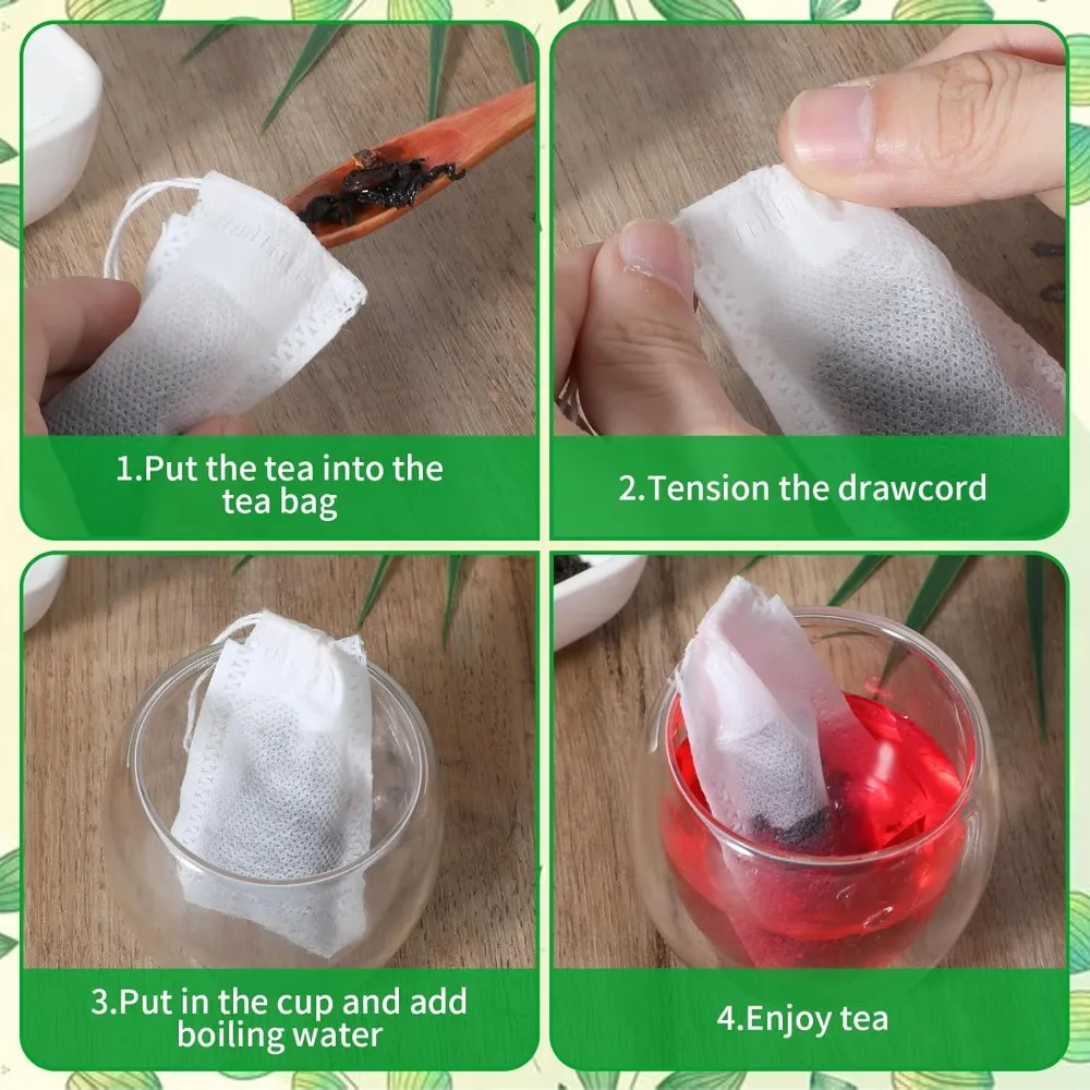 1000-100 pezzi bustine di tè usa e getta vuote bustine di filtro per tè profumato carta con coulisse per caffè erba tè sfuso utensili da cucina 5